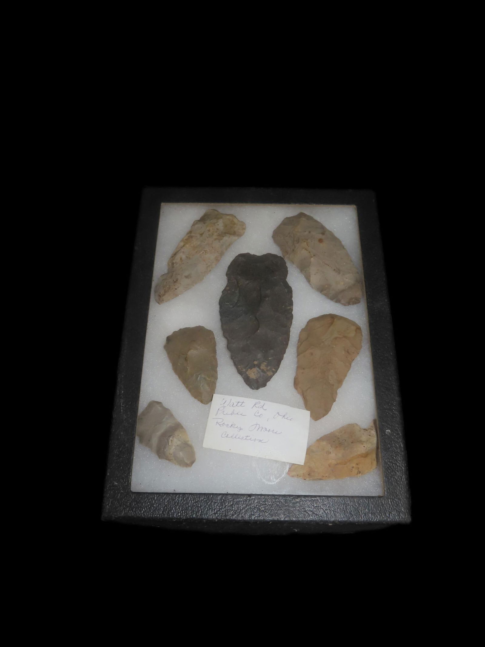 8 1/4" X 6 1/4" Frame Containing Arrowheads from Watt Road, Preble County, Oh. Ex Rocky Moore (1 of 7)
