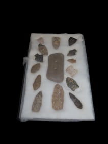 12 1/4" X 8 1/4" Frame of Arrowheads and Stone Gorget