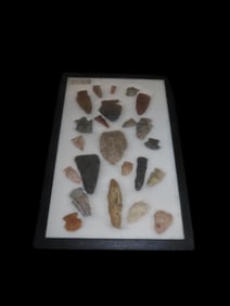 12 1/4" X 8 1/4" Frame of Arrowheads Found in Indiana