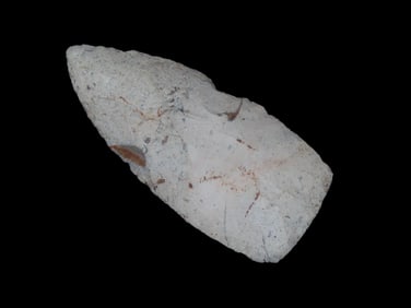 4 7/8" X 2 1/4" x 1/2" Knife, White Patinaed Lanceolate, Found in Dade Co MO