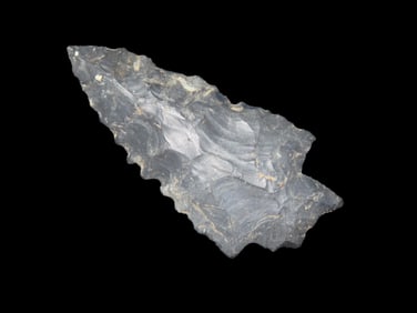 2 1/2"x1 3/16"x1/4" Kirk Serrated point,blue black flint,8,900-8,000 B.P. early Archaice Ohio
