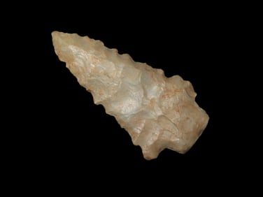2"x31/32"x1/8" Kirk Serrated point ,chert grey,8,900-8,000 B.P. Early Archaic Found in Tennessee