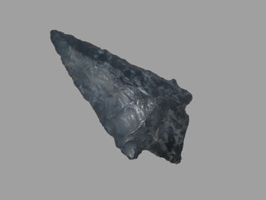 2 3/8"x1/3/8"x1/4" Kirk Snapped Base blue,grey flint,9000-6000 B.P. Early to Mid Archaic Found Near