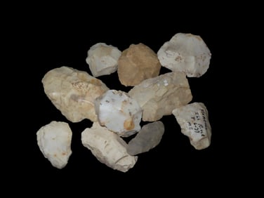 Goup of Artifacts- One marked Florence, Illinois River 8-6-77-Gouges, Blades, Sun Discs