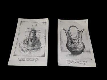 Set of 2 17" x 11" Charles David Robinson b&w prints- One depicts a Native American Chief of the