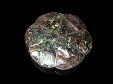 1 5/8" Sterling Silver & Abalone Hinged Pill Box Made in Mexico, with Unused 1988 .15 cent Buffalo