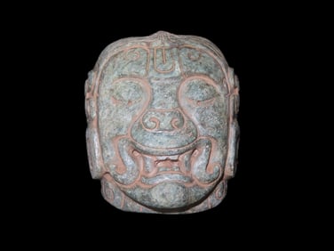 3 3/8" Olmec Jaguar Transformation Mask, Mexico, Motley COA, Beautiful Green Jadeite, Nice Polish