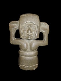 7" Teotihuacan Human Effigy Statue, Mexico, Motley COA, Greenstone, Great Detail & Nice Polish