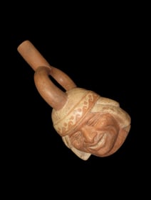 9 3/4" Tall Pre-Columbian Moche Style Human Effigy Portrait Vessel, Solid, Peru, #RK-P63