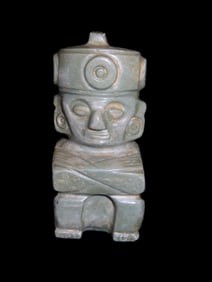 3" Jade Human Effigy Statue, Mexico, Motley COA, Great Example with nice detail & polish