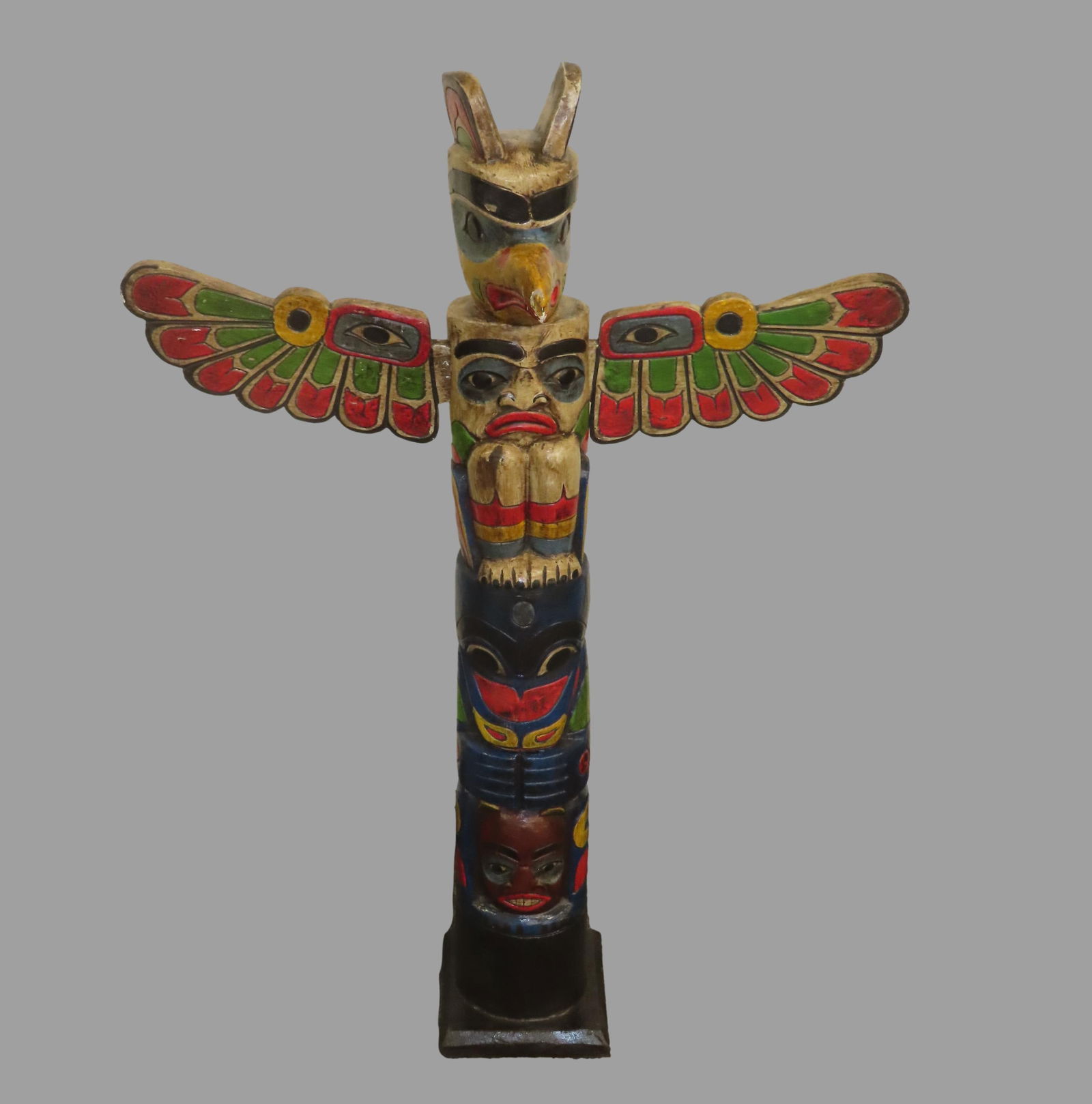39 1/4" Tall Northwest Coast Style Wooden Totem Pole (1 of 13)