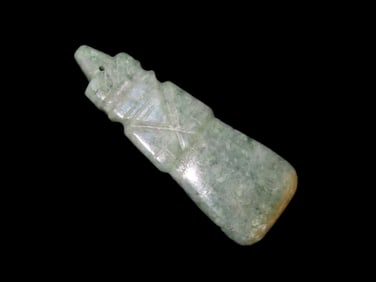 2 3/8" Jade Axe God Pendant, Costa Rica, Motley COA, Nice Polish, Broken & Glued