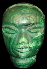 5 1/2" Human Head Effigy Statue, Malachite, South America, Motley COA, Incredible Piece of Art!