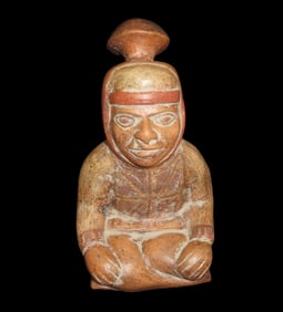 8" Pre-Columbian Moche Style Human Effigy Stirrup Bottle, Solid, Peru, #RK-P55