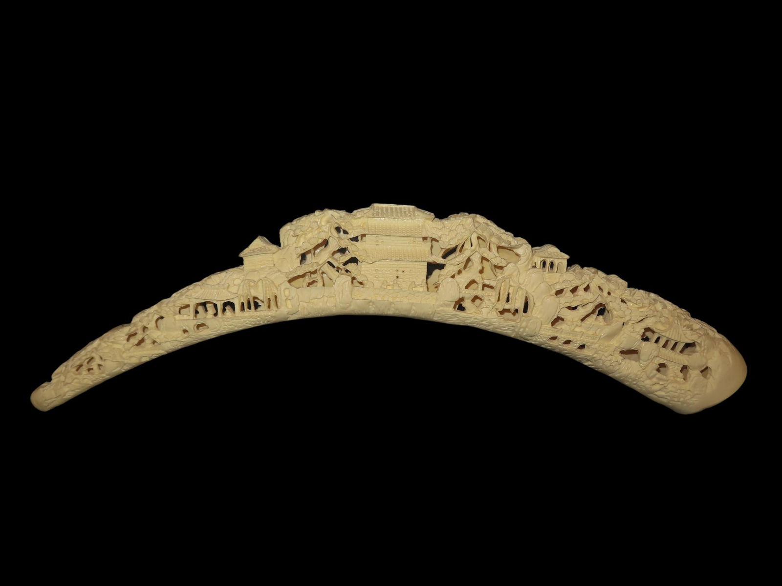 HUGE 29 1/4" Faux Ivory Engraved Designed Resin Tusk, Intricately Designed Example, Cast Resin: HUGE 29 1/4" Faux Ivory Engraved Designed Resin Tusk, Intricately Designed Example, Cast Resin Plastic, Displays Nicely