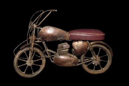 10 1/2" Vintage Motorcycle, Harley, Antique Art. All Metal Construction, Stands up on its own by use