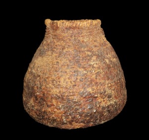 Rare Early 1900's Native American Paiute / Apache Indians Tus Pinon Pitch Covered Water Jug / Basket