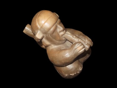 5 1/4" Pre-Columbian Chimu Style Human Effigy Stirrup Bottle, Solid, Peru, #RK-P85