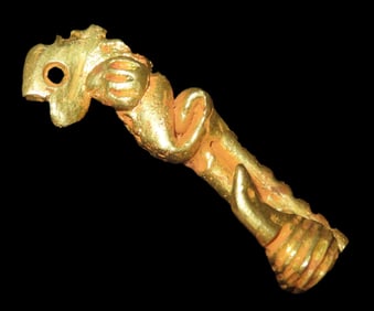 2" Gold Tumbaga Animal Effigy Pendant, Exact Gold Content Not Known, South America
