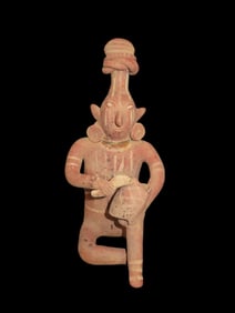 12 3/4" Pre-Columbian Nayarit Style Human Effigy Warrior Figure, Glued at Neck, Mexico, #RK-P15