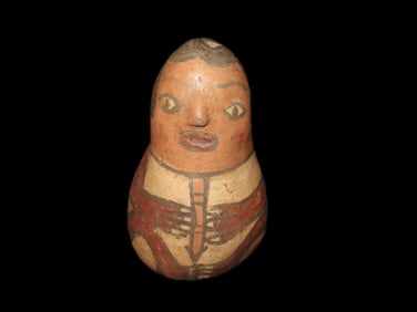 4 1/4" Pre-Columbian Nazca Style Human Effigy Stirrup Bottle, Solid, Peru, #RK-P30