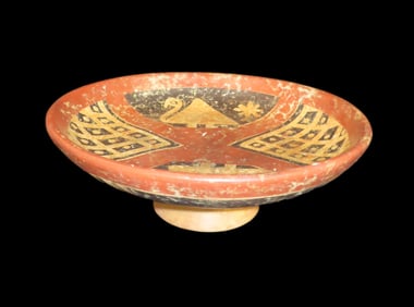 13 1/2" Pre-Columbian Nariño Capuli Style Decorated Pedestal Bowl, Solid, Ecuador, #RK-P32