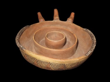 8 1/2" Pre-Columbian Inca Style Multi-Chamber Bird Effigy Ritual Bowl, Solid, Peru, #RK-P57