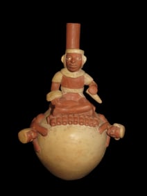 9" Pre-Columbian Moche Style Human Effigy  Vessel, Couple Small Glued breaks, Peru, #RK-P24