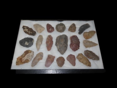 12 1/2 x 8 1/2" Frame of 20 Colorful Louisiana Arrowheads & Blades