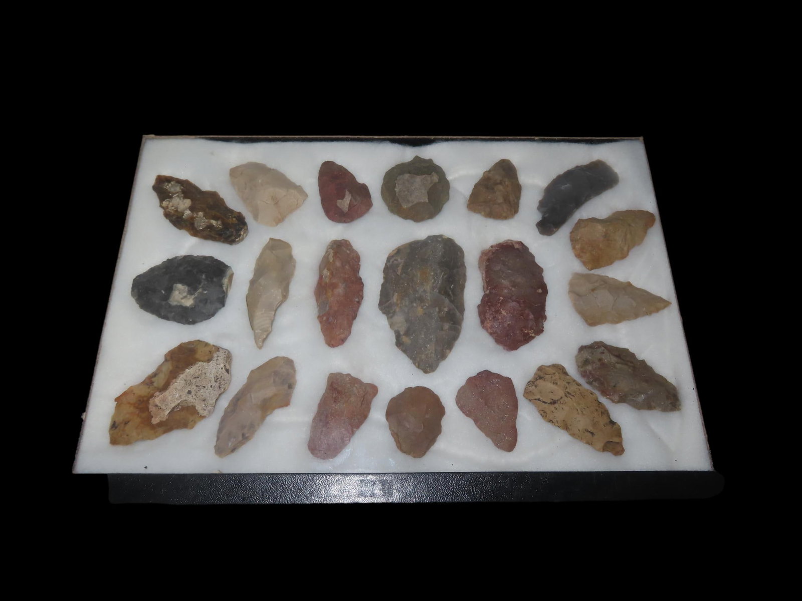 12 1/2 x 8 1/2" Frame of 20 Colorful Louisiana Arrowheads & Blades: 12 1/2 x 8 1/2" Frame of 20 Colorful Louisiana Arrowheads & Blades