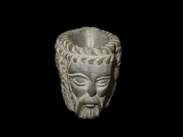 Rare Human Effigy Stone Cup, Roman, Motley COA, found in Greece, Very Detailed Carving