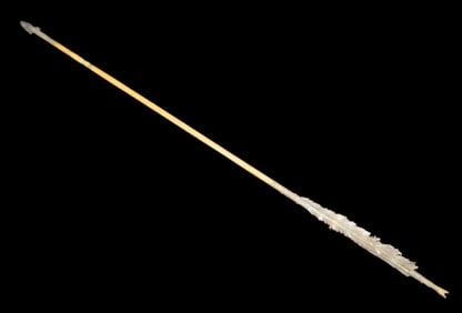 Rare 28 1/4" Original Historic Plains Indian Arrow with Original Hafted Arrowhead, Original Feathers