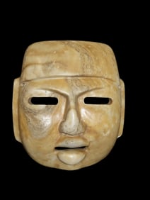 9 1/2" Pre-Columbian Human Effigy Mask, Mexico, Motley COA, Alabaster