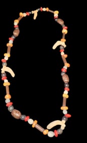 3" Long Pre-Columbian Necklace, Colorful Beads and Bird Effigy Pendants