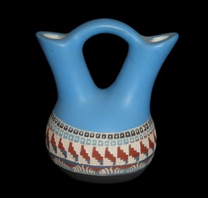 5 1/2" Colorful Navajo Native American Indian Wedding Vase, Southwest Pottery, #RK-P50