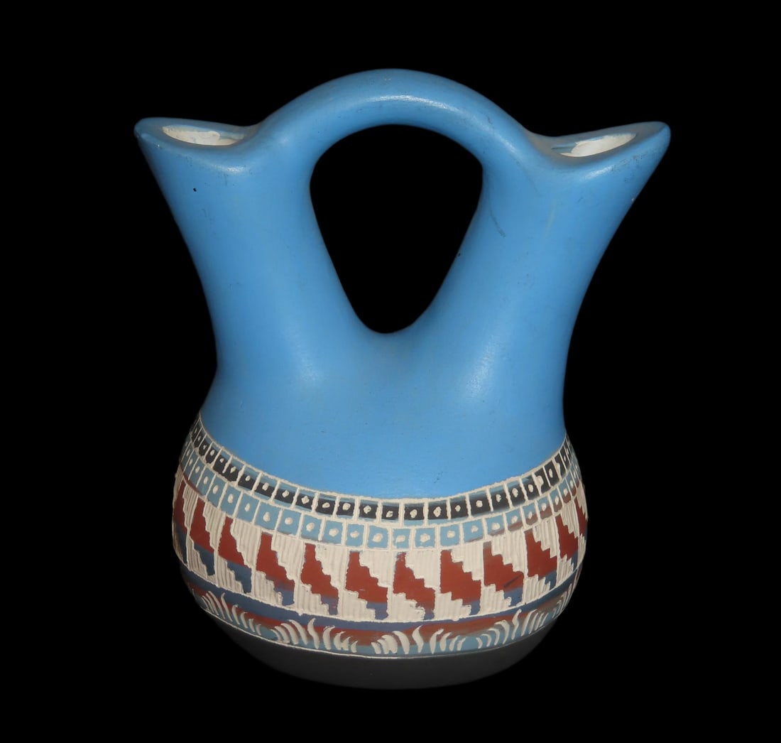 5 1/2" Colorful Navajo Native American Indian Wedding Vase, Southwest Pottery, #RK-P50: 5 1/2" Colorful Navajo Native American Indian Wedding Vase, Southwest Pottery, #RK-P50