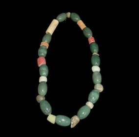 17" Long Pre-Columbian Bead Necklace, Jade & Stone Beads