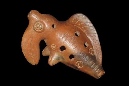 5" Pre-Columbian Aztec Style Bird Effigy Ocarina / Whistle / Flute, Solid, Mexico, #RK-P7