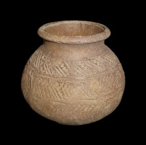 5 1/2" Pre-Columbian Aztec Style Engraved pottery Bowl, Solid, Mexico, #RK-P6