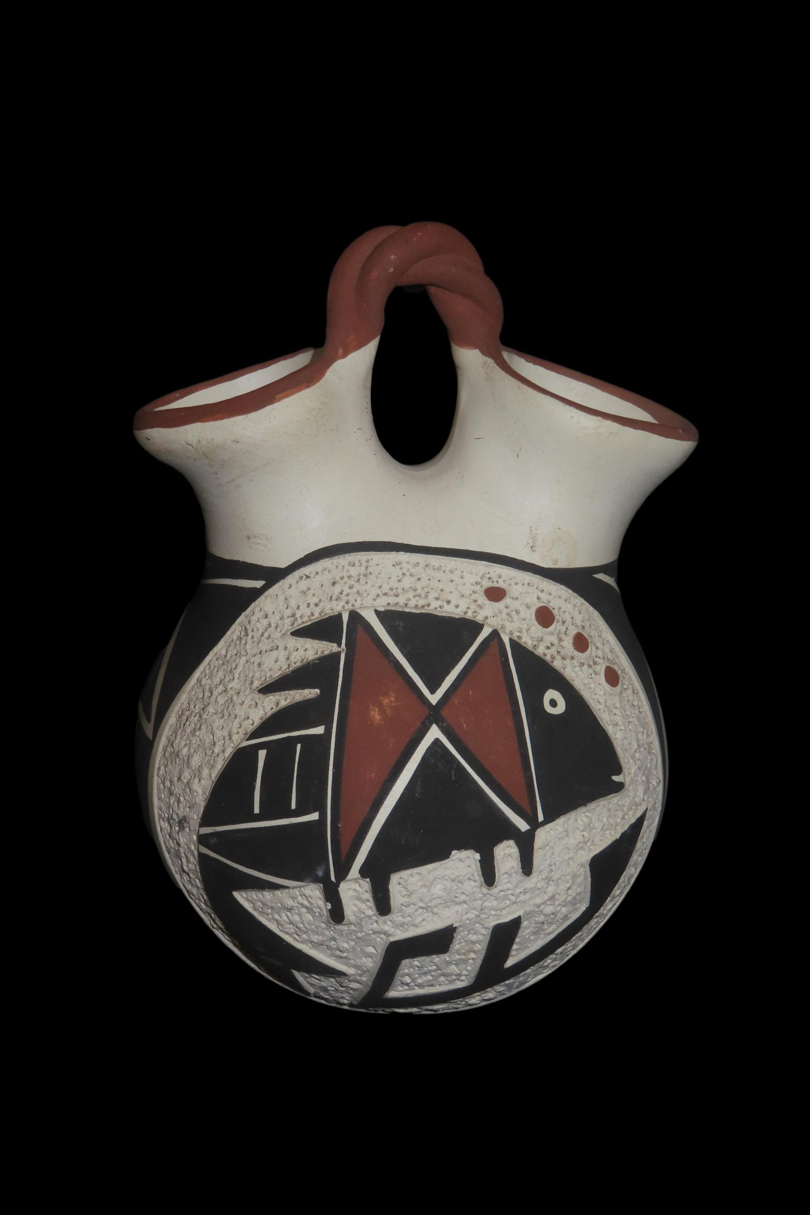 5 1/2" Tall Native American Indian Acoma Wedding Vase, Southwest Pottery, #RK-P46: 5 1/2" Tall Native American Indian Acoma Wedding Vase, Southwest Pottery, #RK-P46