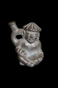 Miniature 2 1/4" Pre-Columbian Moche Style Human Effigy Stirrup Effigy, Solid, Peru, #RK-P47