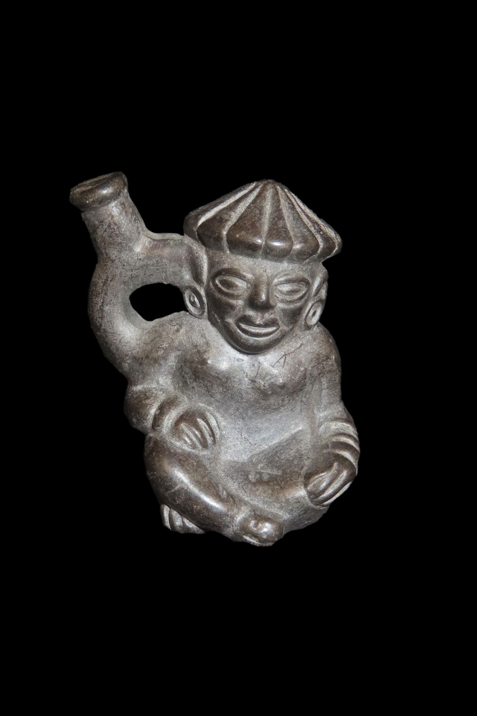 Miniature 2 1/4" Pre-Columbian Moche Style Human Effigy Stirrup Effigy, Solid, Peru, #RK-P47 (1 of 8)