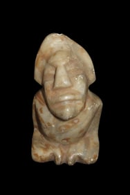 5 3/8" Human Effigy Statue, Mexico, Motley COA, Alabaster