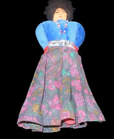 8" Antique Native american Indian Doll with Beaded Necklace, early 1900's