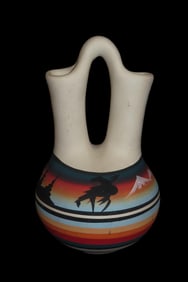 7" Tall Navajo Wedding Vase, Southwest Native American Indian Pottery