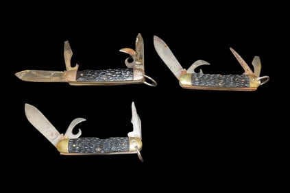 Lot of 3 Antique Boy Scout Knives, Cub Scout Hunting / Camping / Fishing Knife