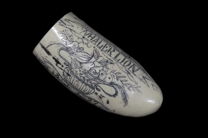 Vintage Scrimshaw Walrus Tooth Carving, Reproduction, Intricate Design