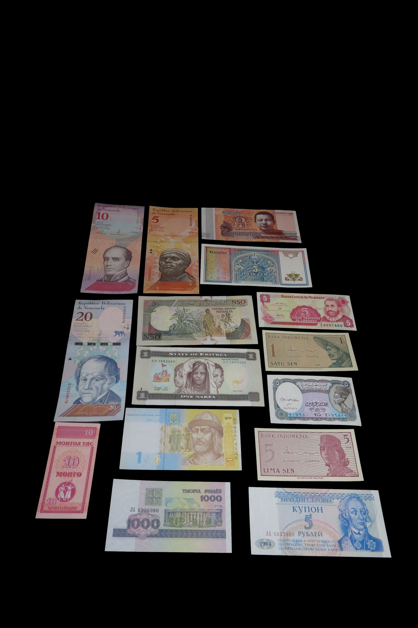 Lot of 15 Different Foreign Bank Notes, Dollars, Bills, From all Over the World! (1 of 3)
