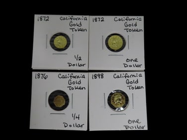 Lot of 4 Gold Plated Reproduction Gold Tokens, California