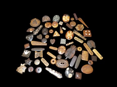 Huge Lot of Vintage Carved Bone Beads & Pendants